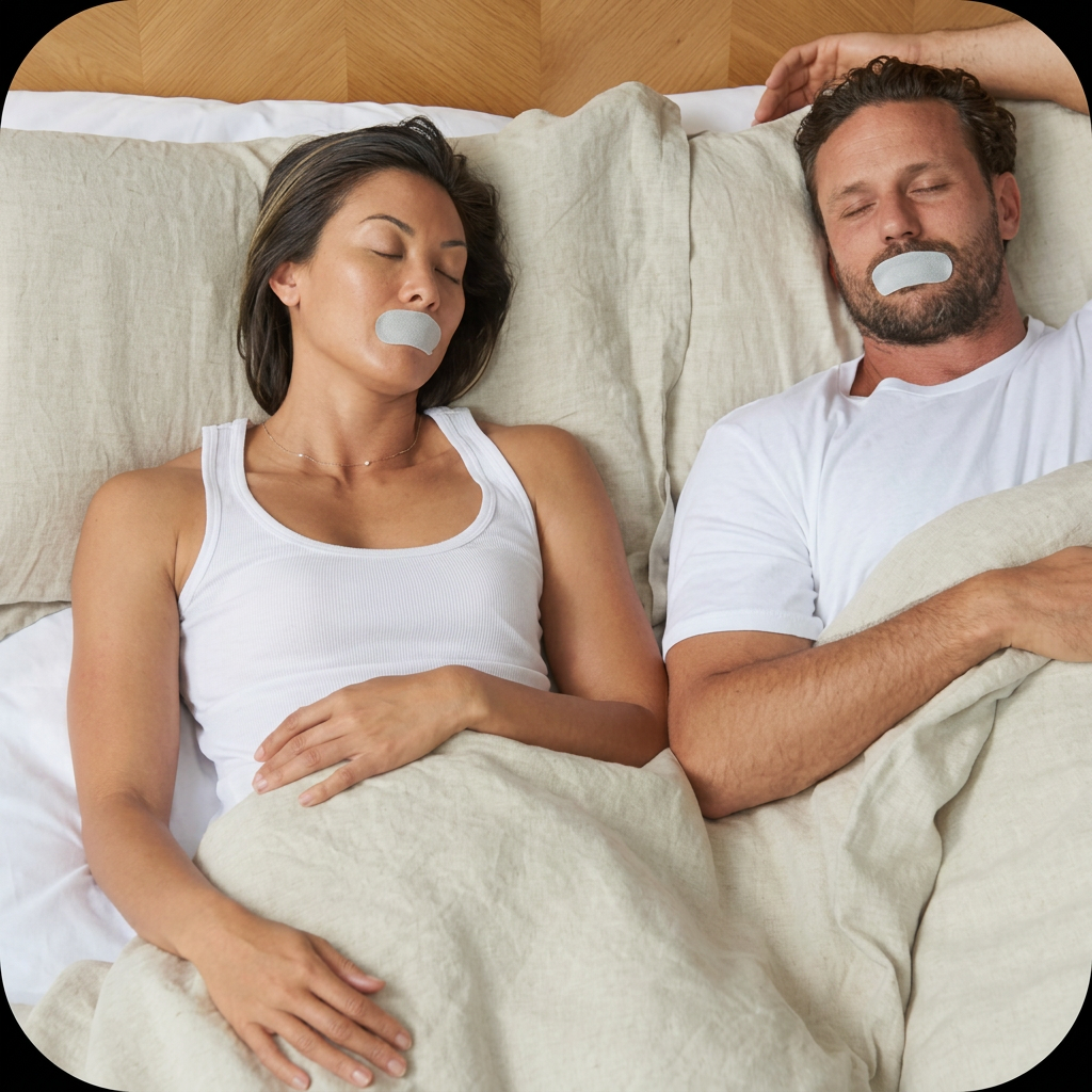 Couple sleeping with strips